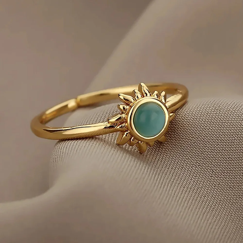 Mode Opal Fingerringe für Frauen Edelstahl verstellbare Paar geometrische Ring handgemachte ästhetische Schmuck Geschenk Anillos