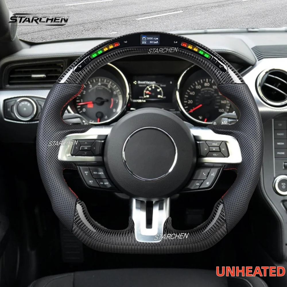 LED Real Carbon Fiber Steering Wheel for 2015-2017 Ford Mustang GT with LED Shift Indicator (Non-heated)