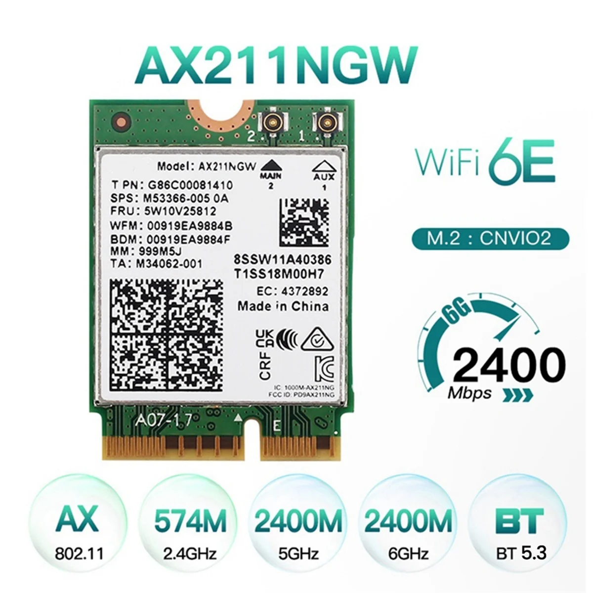 AX211NGW WiFi 6E Tri Band 2.4G/5G/6Ghz Wireless Network Wifi Card Bluetooth 5.3 AX211 M.2 CNVio Wifi Wireless Card