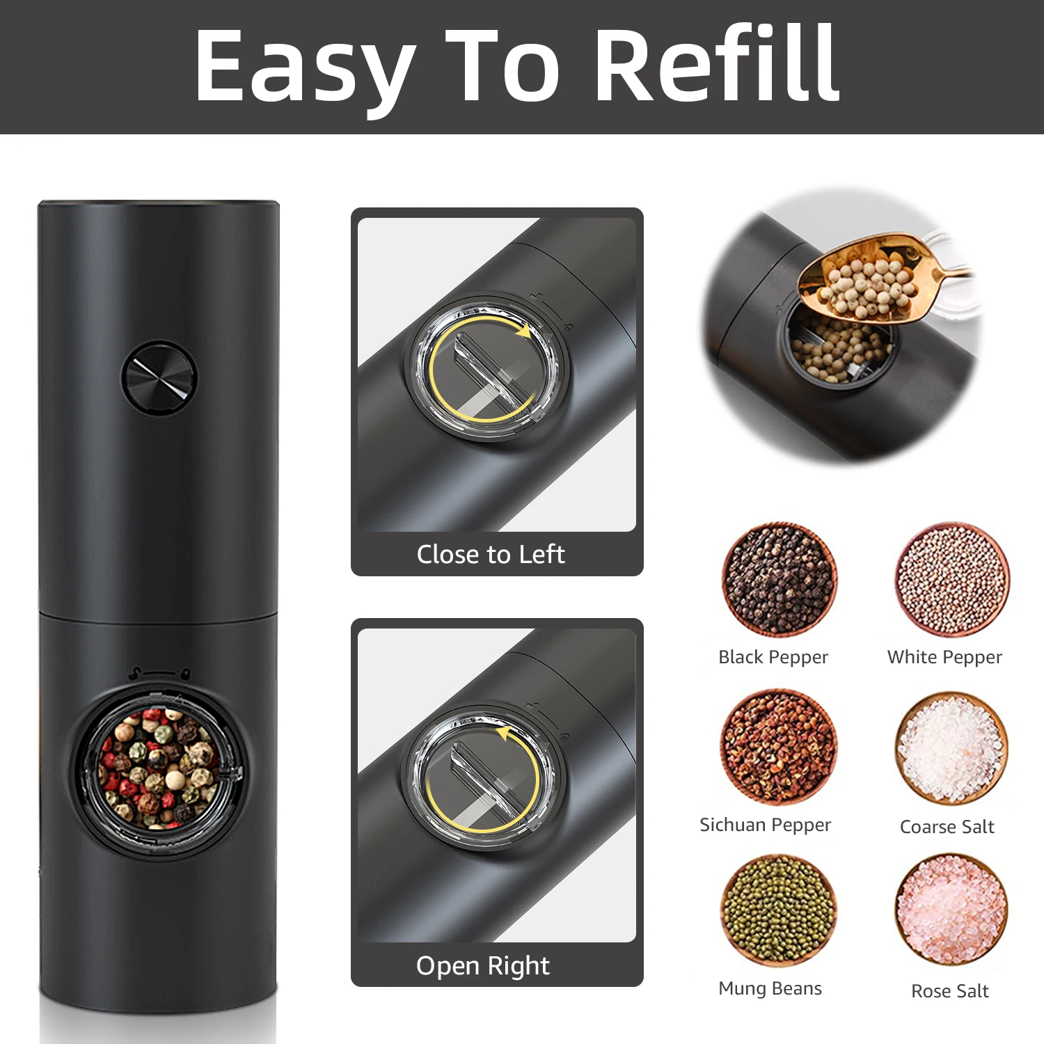 Automatic Electric Salt and Pepper Grinder Mill Set Ceramic Core With Led Light Adjustable Coarseness Spice Grinder Cooking Tool