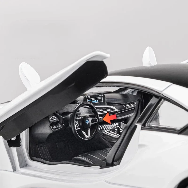 1:24 For BMW I8 Supercar Alloy Car Diecasts & Toy Vehicles Car Model Sound and light Pull back Car Toys Gifts