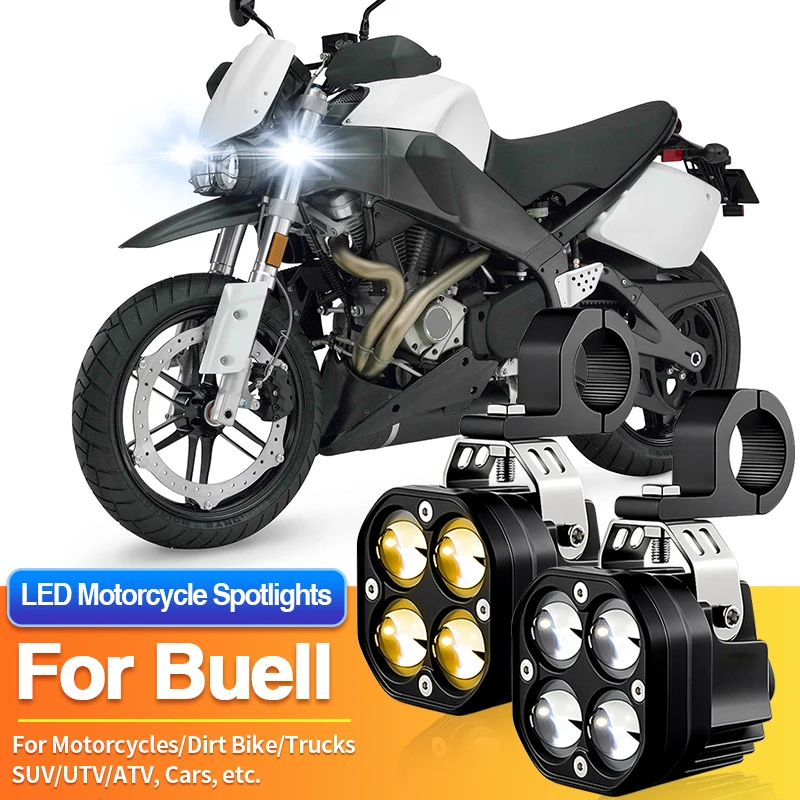 

1 комплект универсальных светодиодных противотуманных фар для мотоциклов, двухцветные прожекторы для Buell Thunderbolt/Ulysses/White Lightning X1W S1