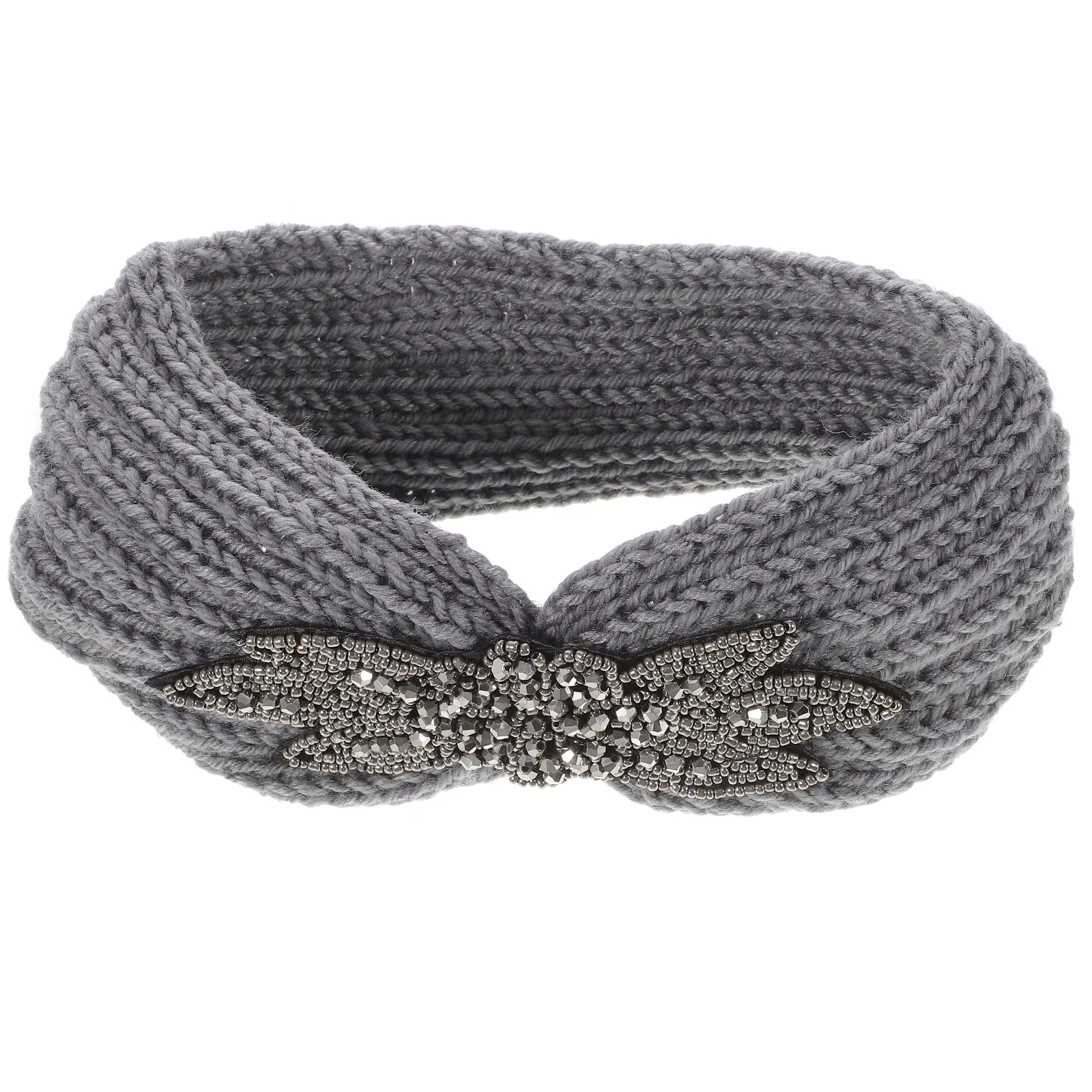 

Украшенная повязка на голову, светло-серая вязаная шерстяная пряжа, обручи для волос, зимняя теплая минималистичная повязка на голову с цветочным узором