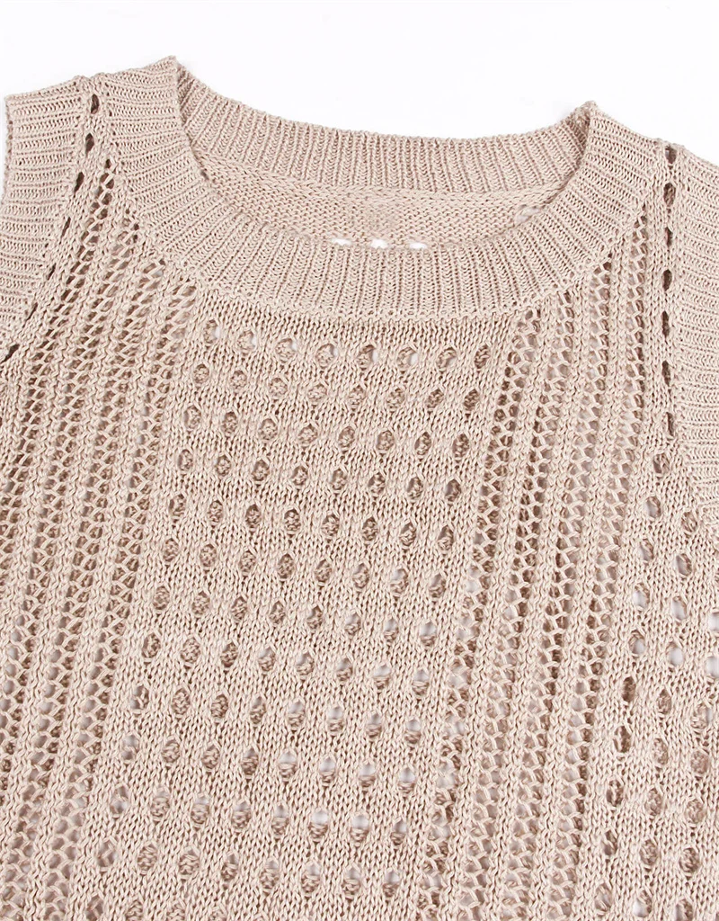 Women's Sleeveless Side Slit Long Knit Dress Sexy Hollow Out Crochet Bikini Cover-Up Beach Bathing Suit Swimwear Female Swimsuit