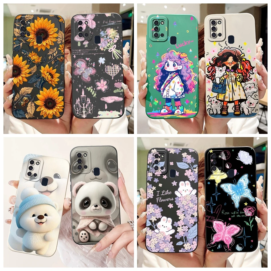 For Samsung Galaxy A21s Case SM-A217F Silicone Cover Fashion Sunflower Girls Soft Matte TPU Fundas For Samsung A21s A 21s Bumper