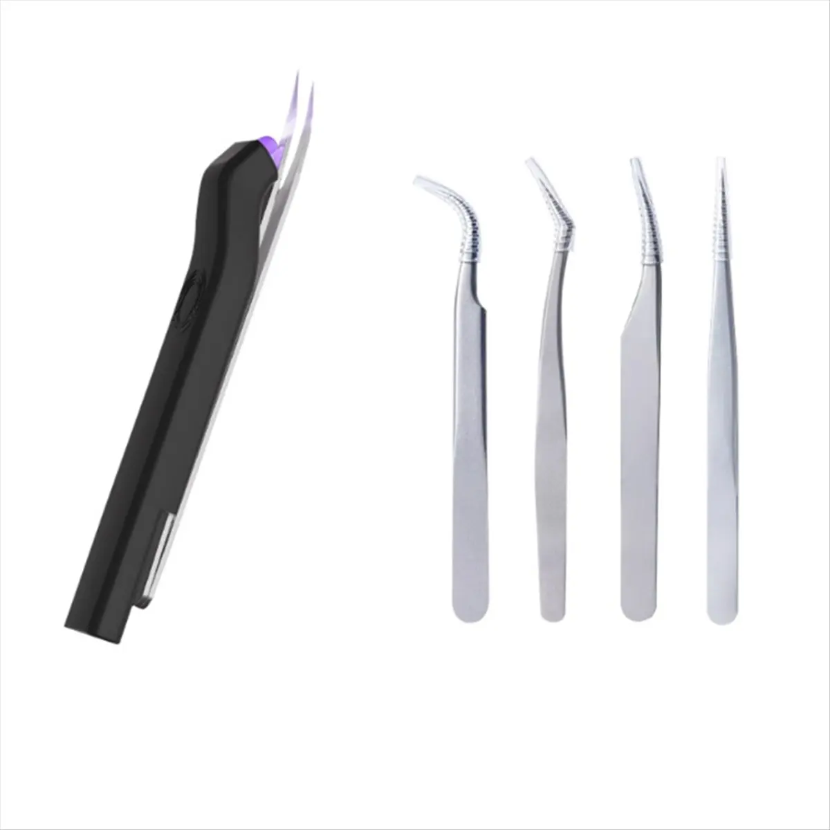 Portable Eyelash Tweezers with Led Light Extension Light Lamp UV Lash Extension Glue Light on Tweezers Eyelashes EU Plug