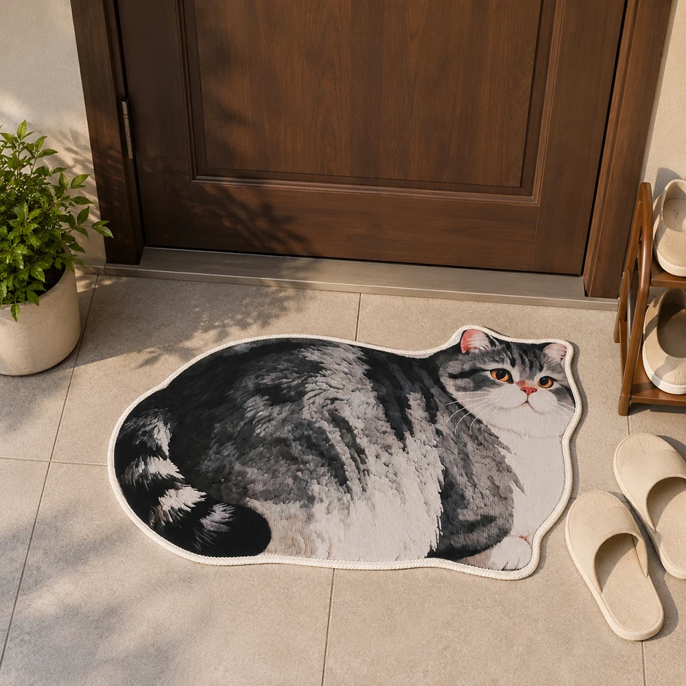 40*60cm Cute Cat Crystal Velvet Floor Mat Russian Blue Ginger Cat Bathroom Carpet Abrasion-resistant Non-slip Floor Mat
