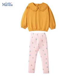 Little maven Lapel Collar Sweatershirts Tops+Legging Sets Clothes for Kids Children's Clothing Baby Girls 2024 Autumn Cotton