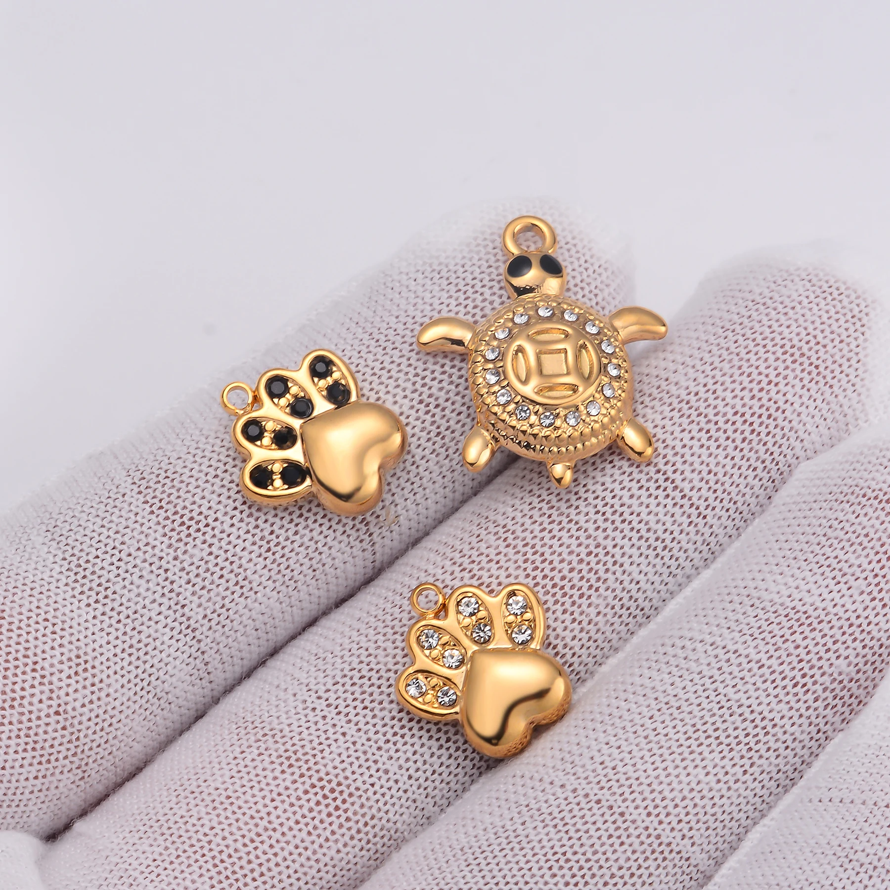 2 قطعة إكسسوارات السلحفاة الحيوانات الأليفة مع سحر حجر الراين DIY بها بنفسك صنع سوار الفولاذ المقاوم للصدأ قلادة أقراط المعلقات #1