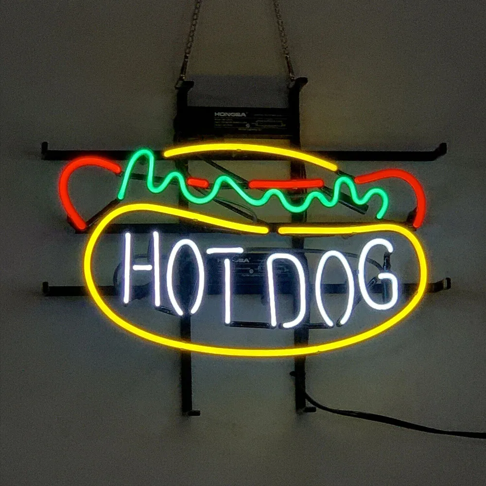 Hot Dog Neon Light Sign Custom Handcraft Real Glass Tube Fast Food Store Restaurant Advertise Room Decor Display Lamp 17