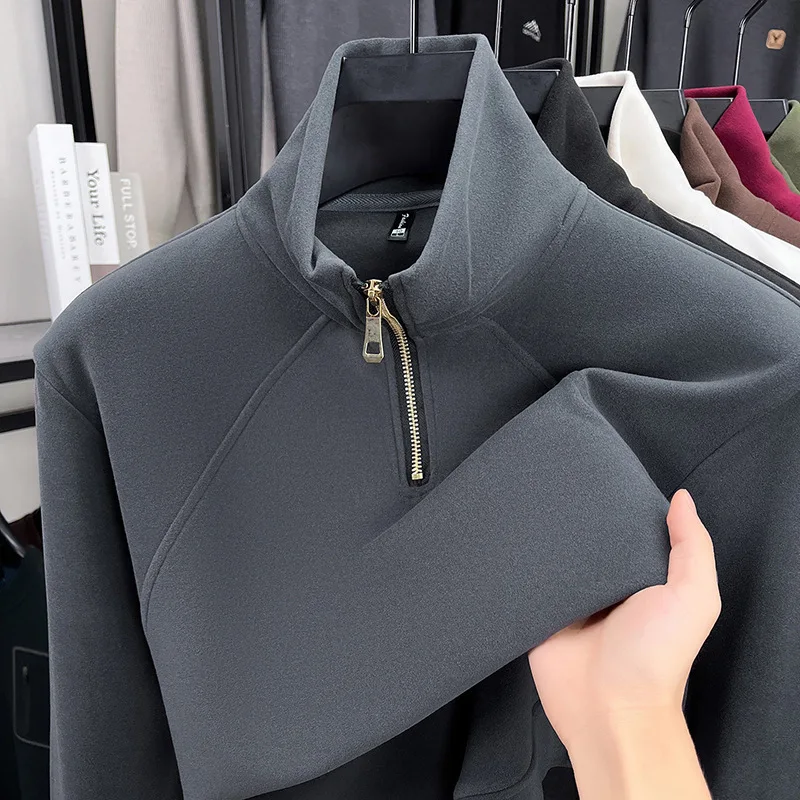 على الوجهين بلوزة من الصوف الرجال ربيع الخريف عادية كم طويل الوقوف طوق قمة دافئة ألياف البوليستر محبوك ارتداء