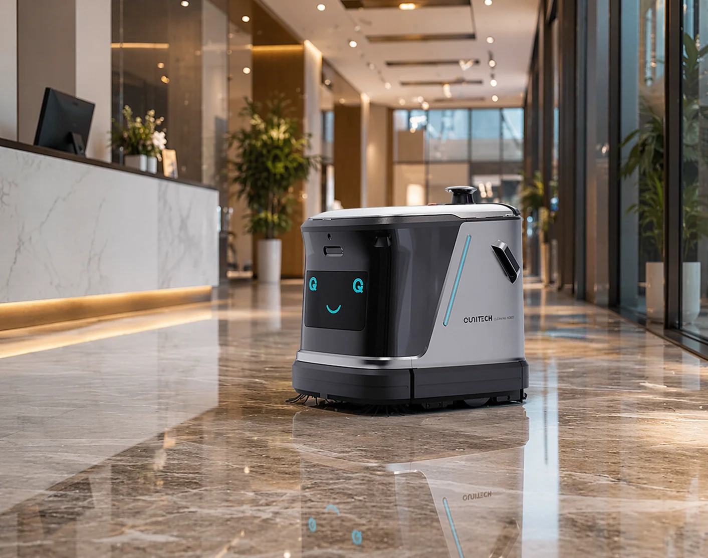 OUNITECH Q3-G Commercial Floor Cleaning Robot 3-in-1 Sweep Mop Vacuum Auto Water Station AI Obstacle Avoidance Multi-Scenario In