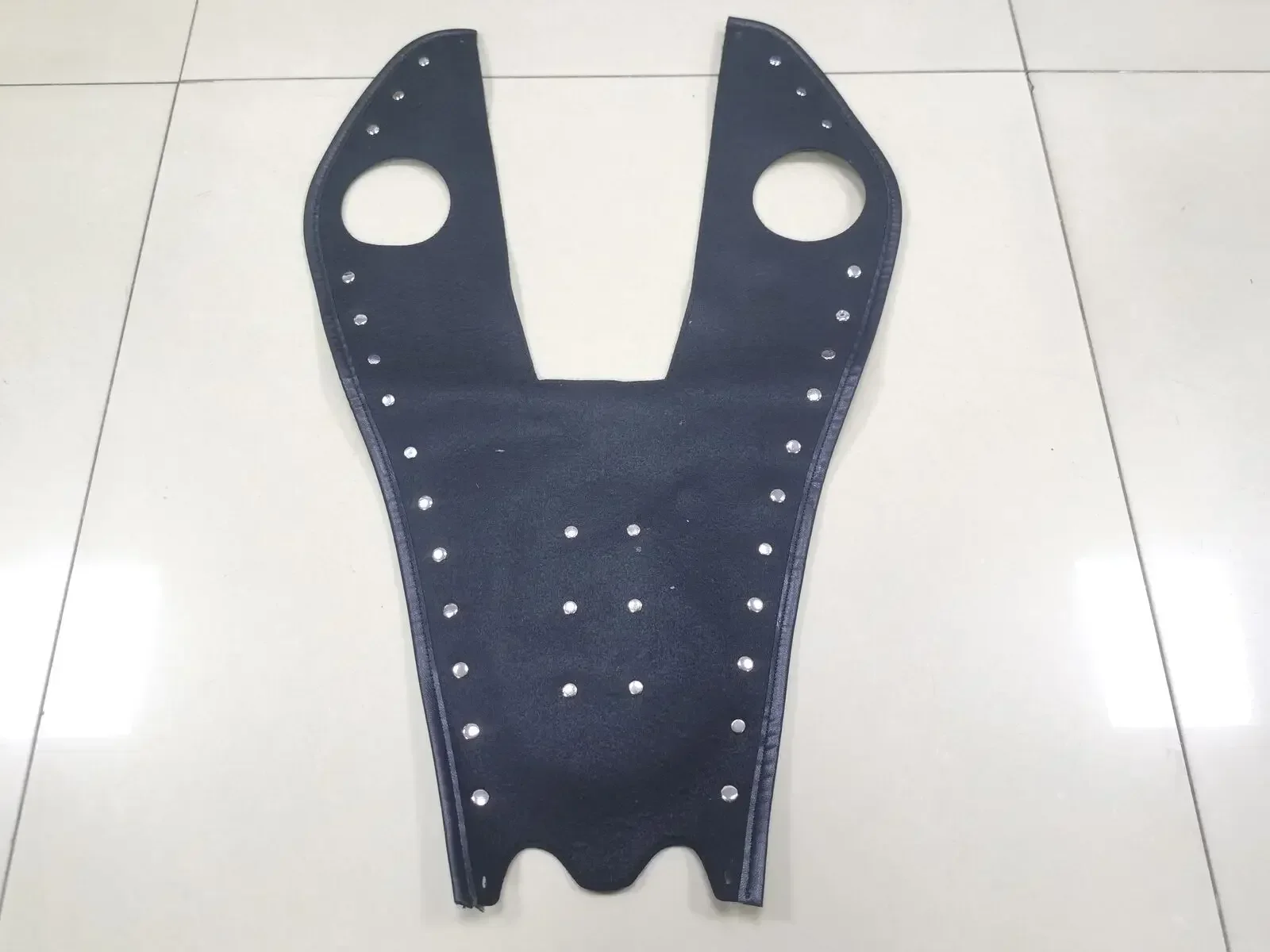 Motorcycle Black PU Leather Rivet Tank Pad Panel Bib Bra Cover For Harley Fat Boy Heritage FLSTF Softail FLSTC Deluxe FLSTN FLS view 4