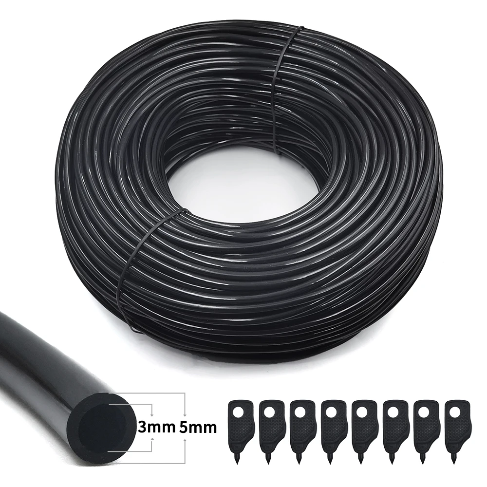 Garden 3/5mm Watering Hose Irrigation Pipe 1/8\'\' Tubing for Greenhouse Bonsai Potted Plants Drip Arrow Dripper Sprinkler