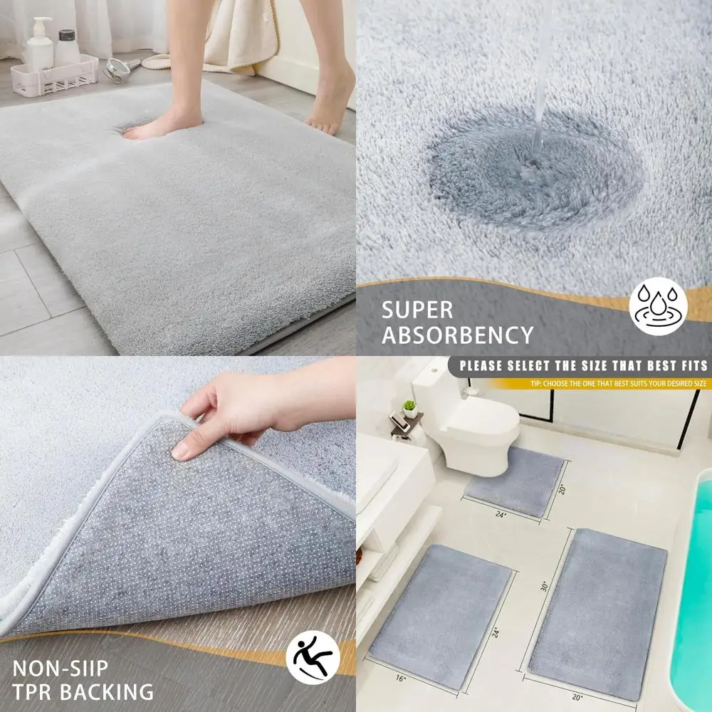 

Коврики для ванной комнаты 17 x 24 дюйма светло-серый — толстый коврик для ванной из пены с эффектом памяти, ультрамягкий и плюшевый пушистый, нескользящий, быстросохнущий, впитывающий стиральный коврик