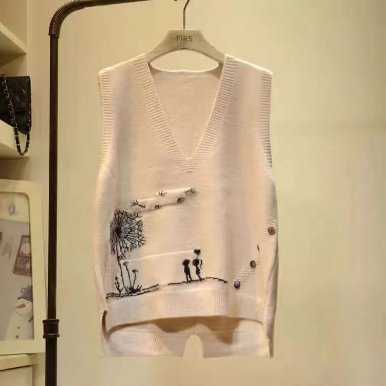 

Женский вязаный жилет с V-образным вырезом, европейский стиль, верхняя одежда, модный повседневный стиль, стандартная длина, без пуговиц