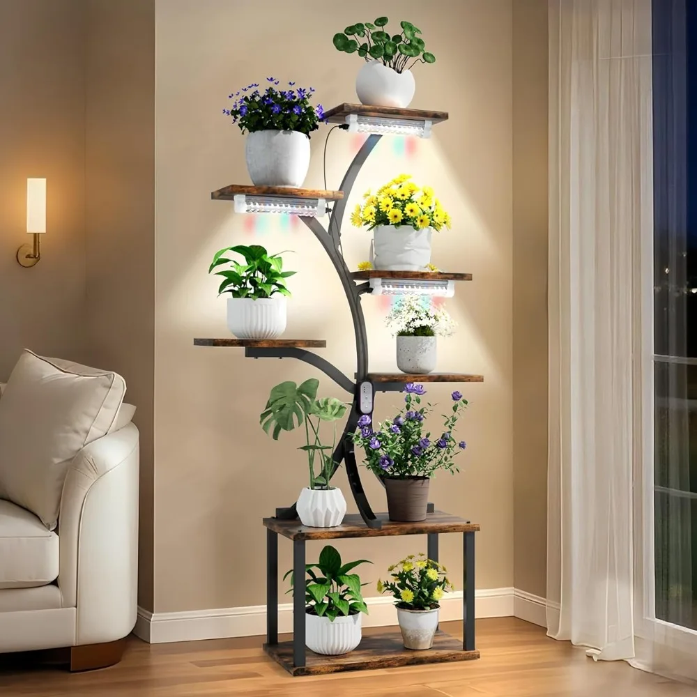 plant stand with lights for indoor, 7 Tiered Indoor Plant Shelf, 60