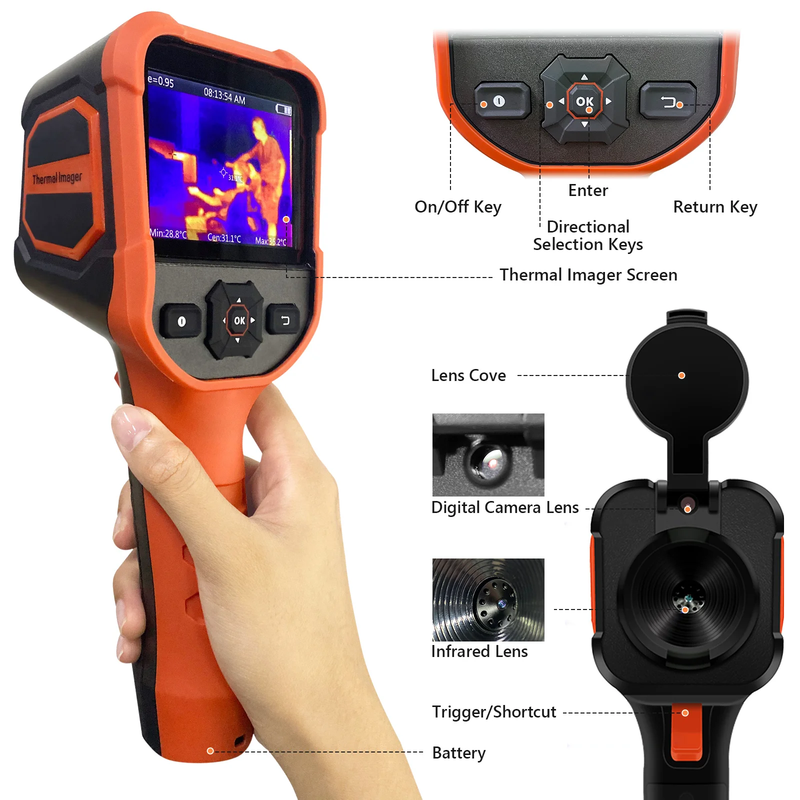 210 * 160 IR Resolution Infrared Thermal Imager Handheld 300,000 Pixels Thermal Imaging Camera with 3.5