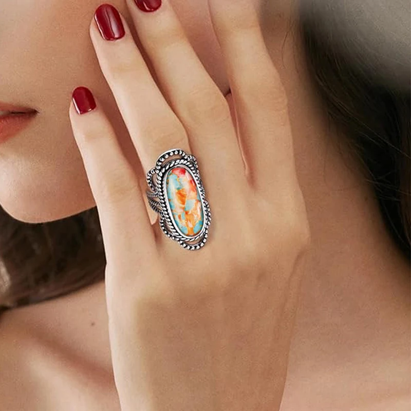 Chic Antique Silver Personalized Oval Sticker Ring, Unisex