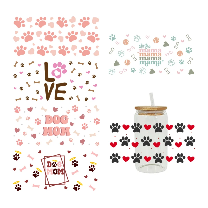 3D UV DTF Transfers Stickers 16oz Cup Wraps Animal Dog Mom Printed For DIY Glass Ceramic Metal Leather Etc. D2464