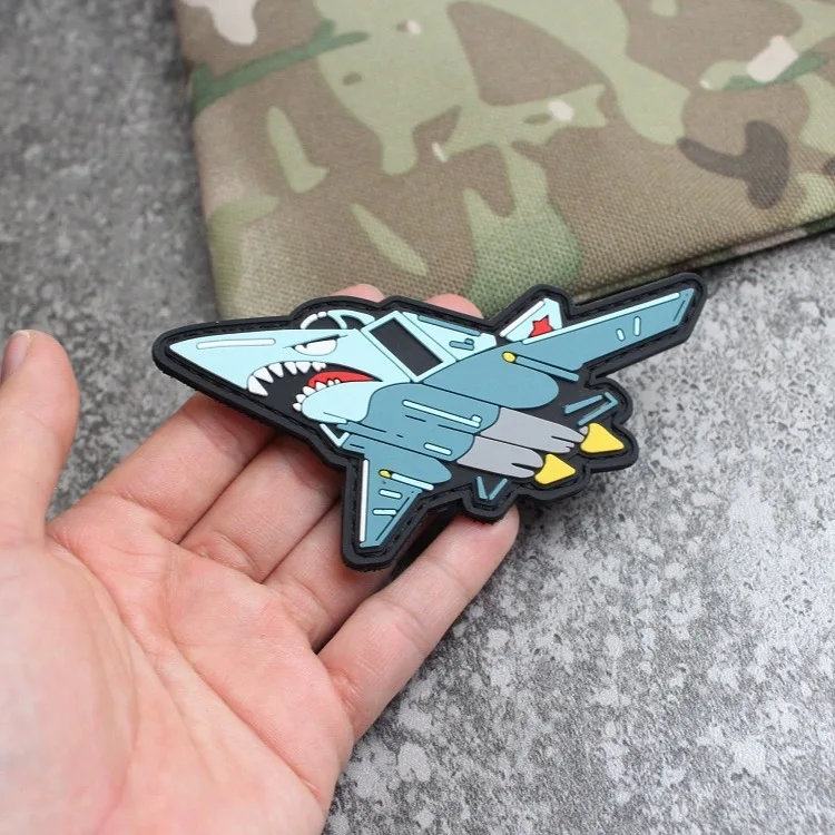 Helicopter Emblem PVC Hook and Loop Patches for Clothing Tactical Armband Backpack Sticker Shark Aircraft Morale Badge