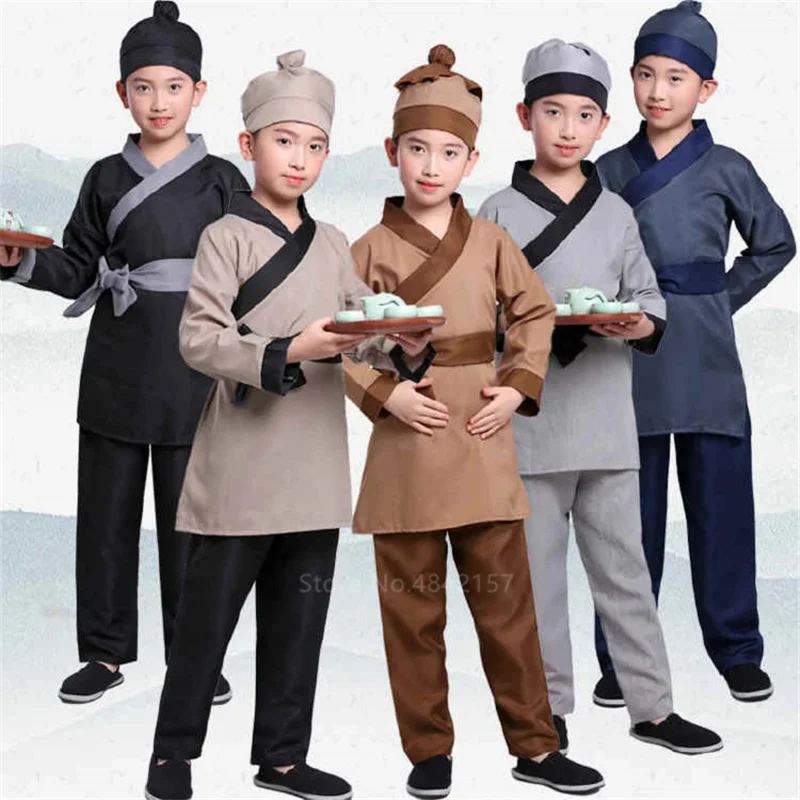 Children Stage Performance Costume Chinese Traditional Style Hanfu Ancient Waiters Farmer Cosplay Costumes Boys Drama Clothes