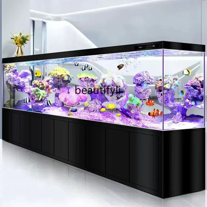 

Living room large aquarium ultra-white glass partition ecological water-free bottom filter arowana tankAA