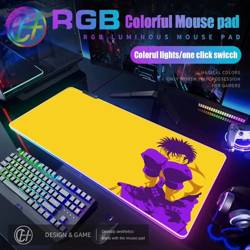 

Hajime no Ippo Anime Mouse Pad RGB Gaming Mouse Pad Desk Mat HD Gamer Large LED Light XXL Ichiro Mashiba Boxing Scenes Mouse Pad