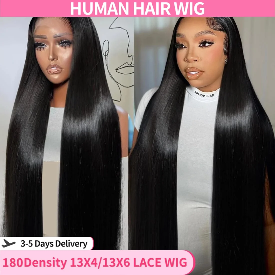 Straight Lace Front Human Hair Wig 13x4 Hd Transparent Lace Front Glueless Wig For Black Women 180 Density Brazilian Virgin Blac