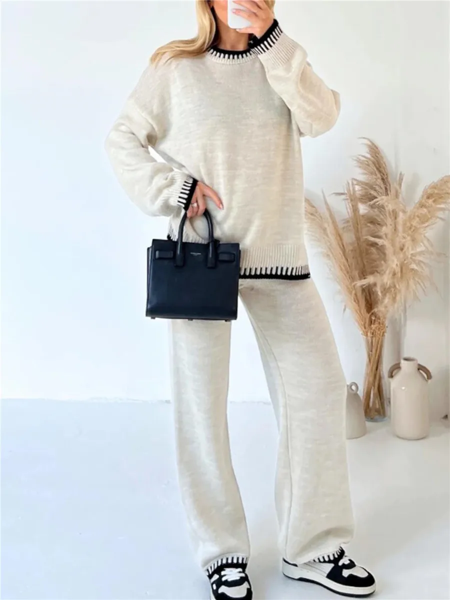 Women 2 Pieces Pant Sets Knitted Pullovers Tops Sweaters Long Pants Cozy and Stylish Casual Loose Fit Outfits Loungewear Daily