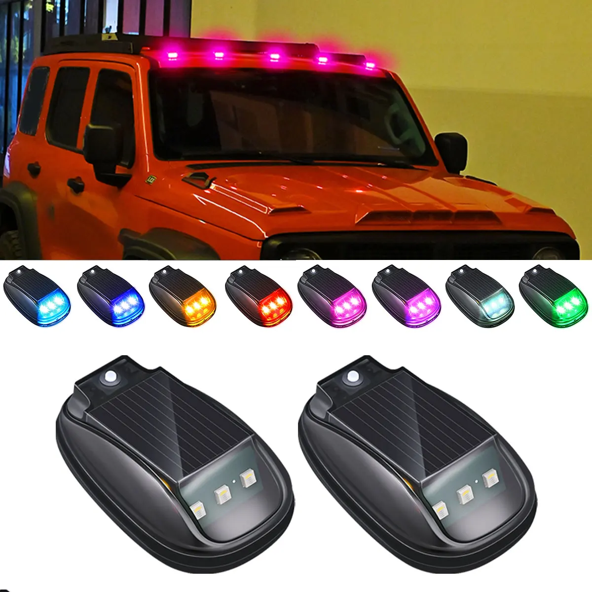 

1/2/5in1 Solar Car LED Collision Warning Light Auto Roof Navigation Light RGB Strobe Flashing Light With Remote Mouse Dome Light