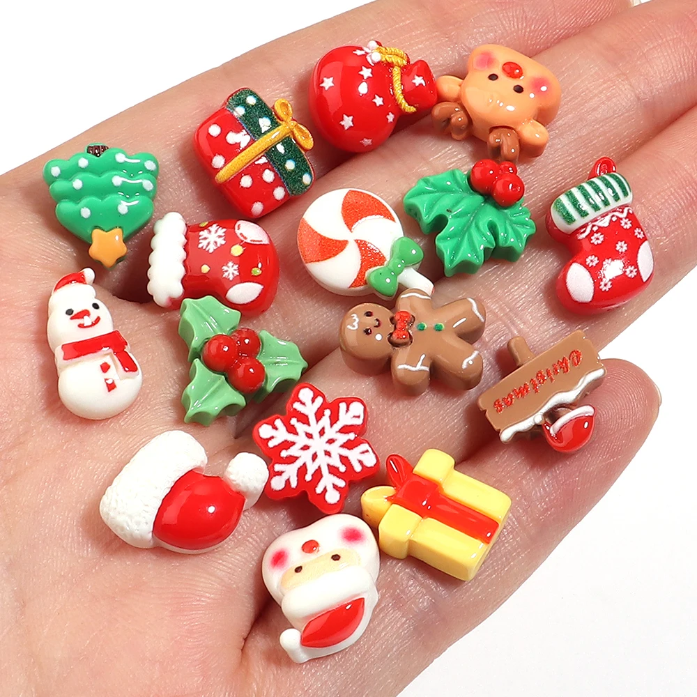 20/40 Stück Harz-Weihnachtsdekorationen: Santa, Schneemann, Schneeflocke, Stechpalme, Weihnachtsbaum, gemischte Flatback-Cabochons für DIY Neujahrs- und Weihnachtsgeschenke und Dekorationen – Detail 3