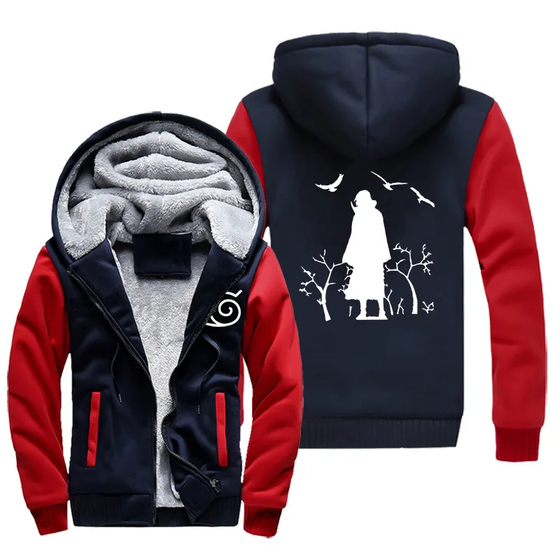 

New Anime Naruto Hooded Coat Men's Autumn Winter Thicken Printing Plush Coat Student Fashion Keep Warm Coat Birthday Gift