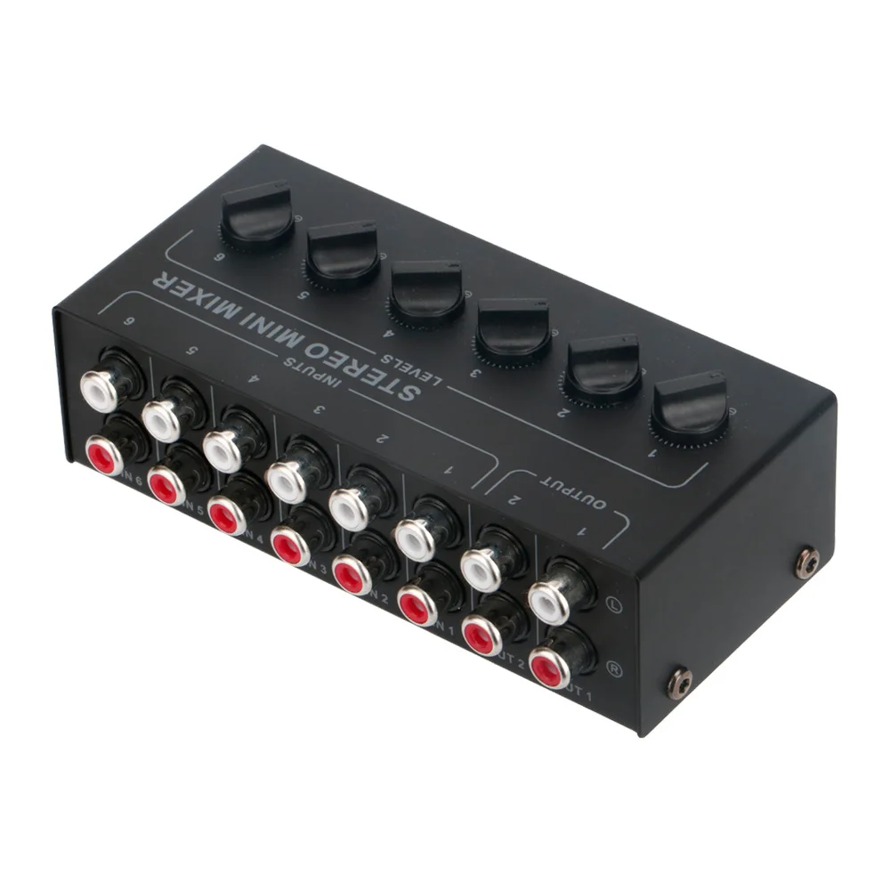 CX600 Audio Mixer Mini Stereo 6 Channel Passive Mixer Ultra-compact Low-noise RCA Audio Mixer DJ Equipment for Live and Studio