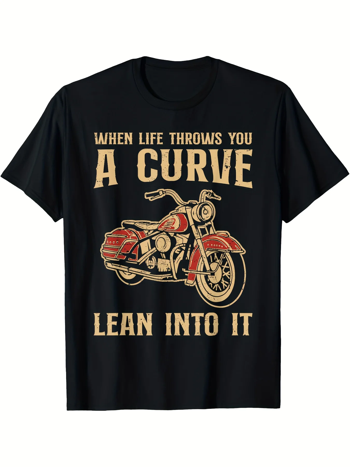 Biker When Life Throws You A Curve Motorcycle for Men Women T-Shirt Black Casual Short Sleeve Men'S Sport T-Shirt 220G, Classic Retro Style, Round Neck Short Sleeves, Machine Washable, Ideal for Casual Sportwear, Comfortable Tee Graphic Print Shirt