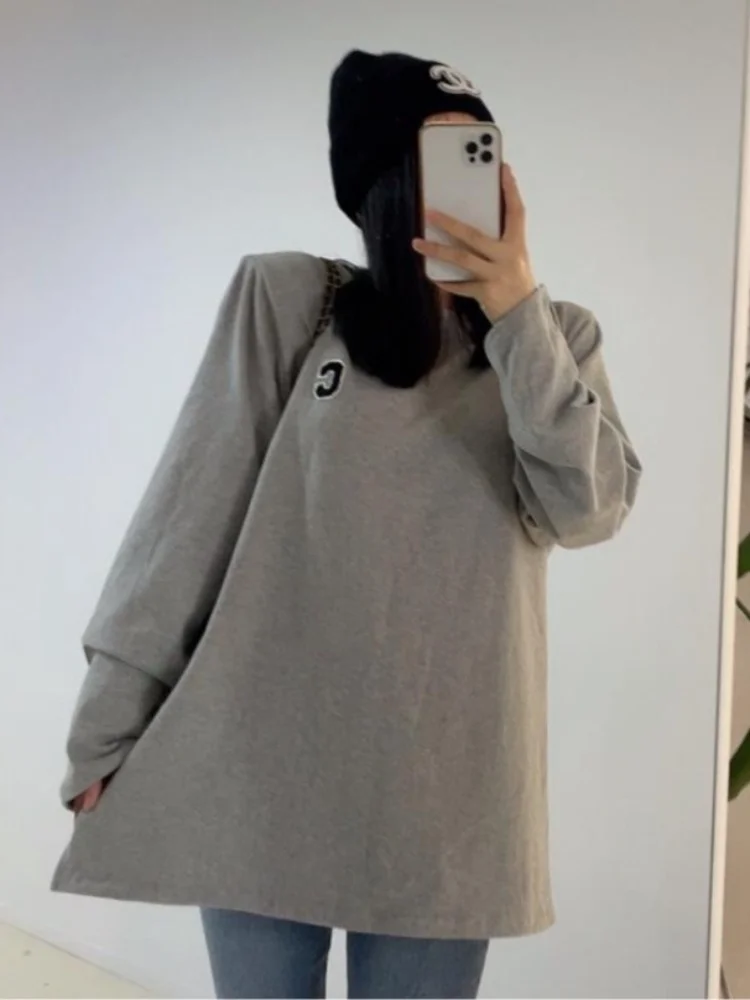 Faionable Lettera Ricamata Lunga Sve Base Bianca T-irt Chic2025 Autunno Nuovo Arrivo Pendolarismo delle Donne Sle Puro E-commerce