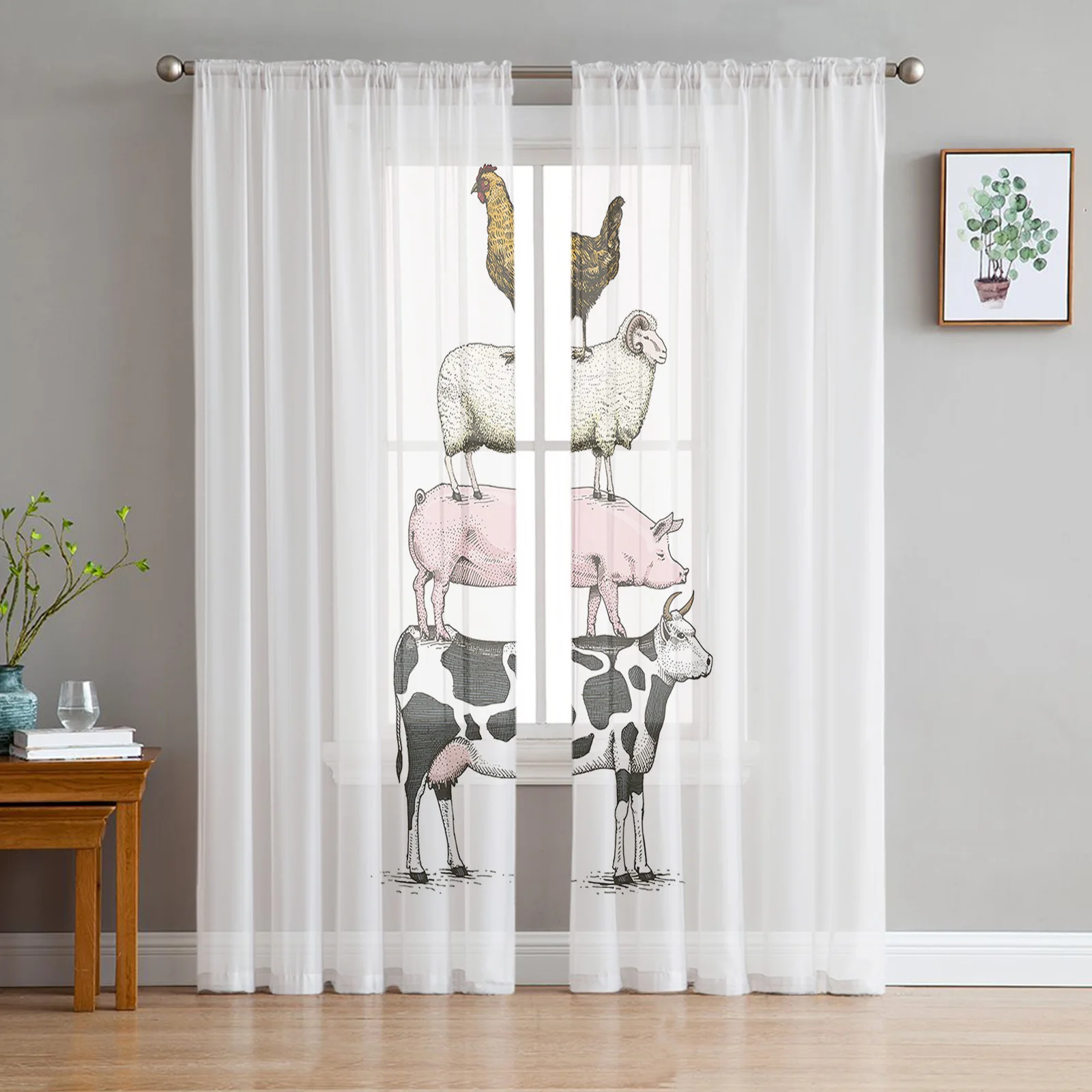 

Farm Country Animal Theme Tulle Curtains Living Room Kitchen Chiffon Curtain Bedroom Balcony Sheer Curtain Fashion Home Decor