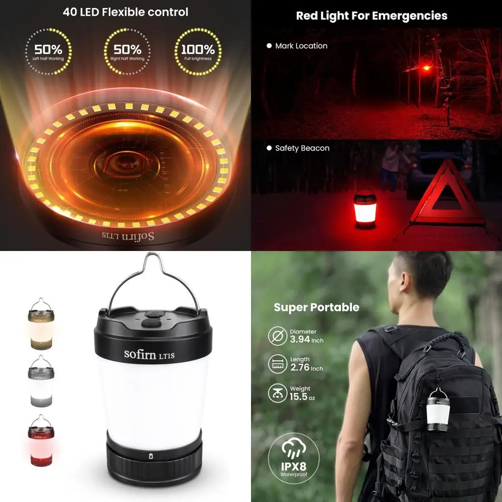 

Rechargeable Dimmable LED Camping Lantern with 2700K-6500K Light, Red Light, 500-Hour Battery for Outdoors and Emergencies