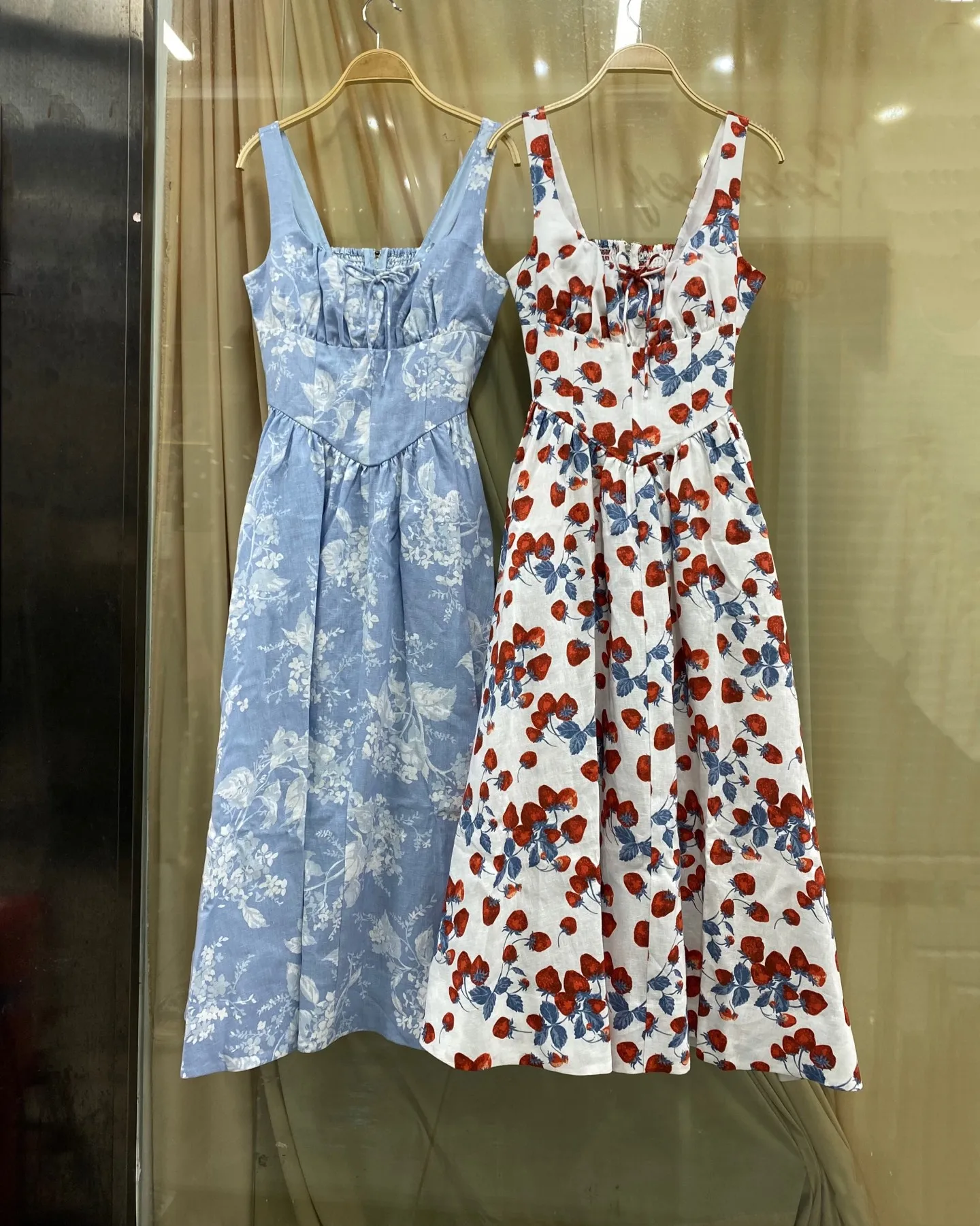 

Women Fashion Printed Vest Dress Elastic Chest Square Collar Sleeveless Holiday Female Robe