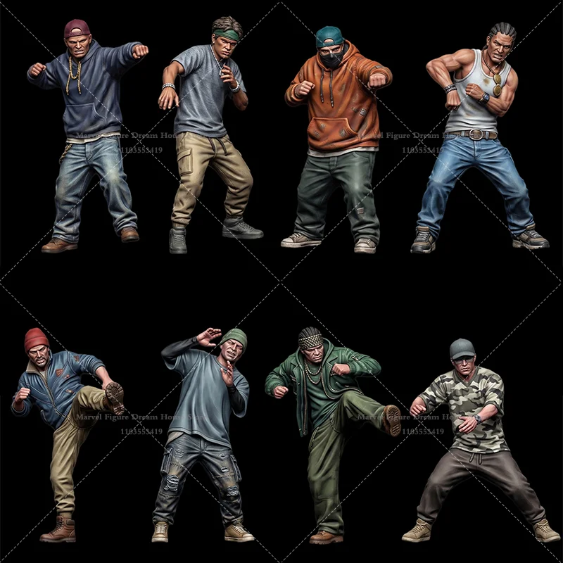 1/64 Scale Miniature Scene Dolls Un-panited White Figure Mini Model No-holds-barred Street Brawl Swinging Fists And Knocking