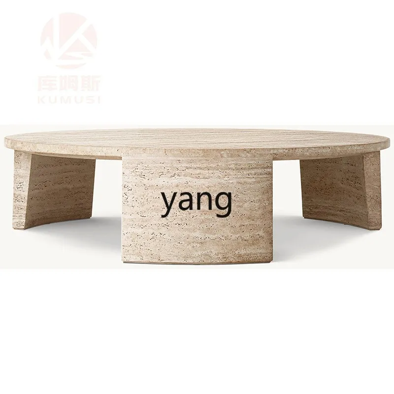LTT wabi-sabi wind travertine round living room coffee table household light luxury multi-functional tea table
