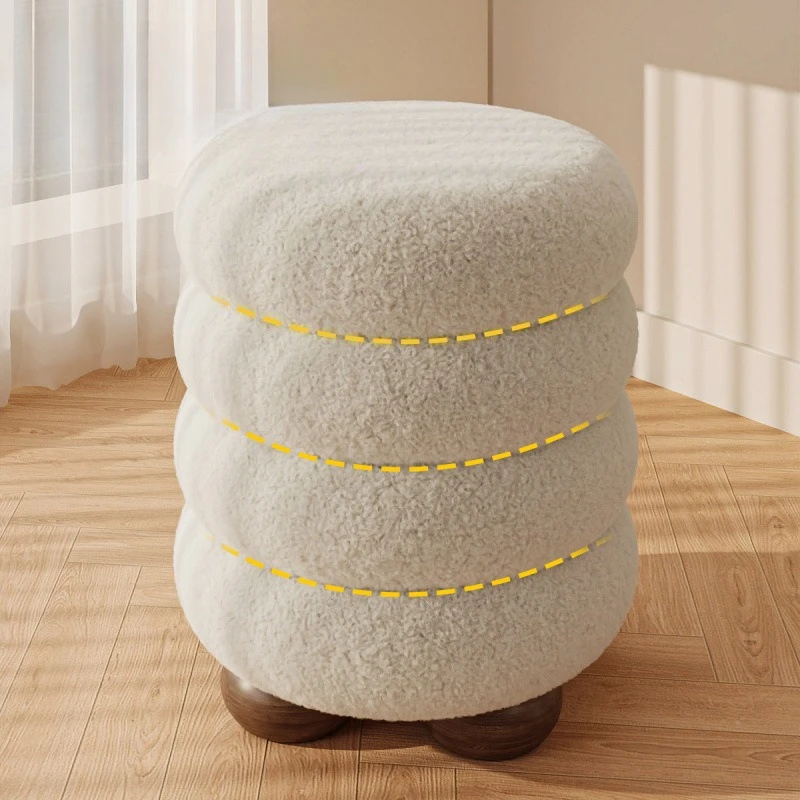 Modern Makeup Chair Leisure Ottomans Chair Wood Round Pulley Chair for Home Shoe Changing Stool Footstool image 2