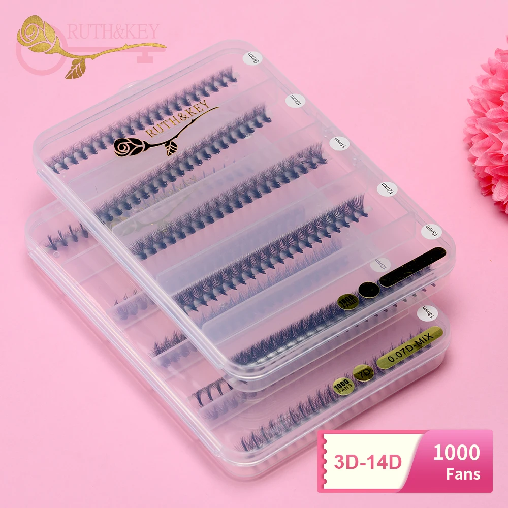 5D 7D 9D  Ultra Speed Wispy Premade Fans False Eyelash Extensions C/D Curls Pure Darker Black Makeup Tools 1000 Fans Per Box