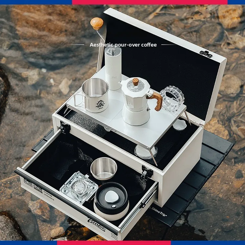 Double valve mocha pot coffee pot set camping concentrated souvenir can be stored portable outdoor home