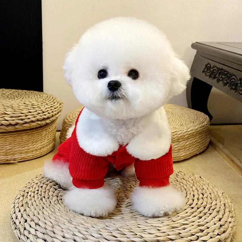 Vêtements en coton à quatre pattes pour chiens de compagnie, vêtements chauds en peluche, combinaisons brodées, manteau épaissi pour chiot, Yorkshire Lame, hiver