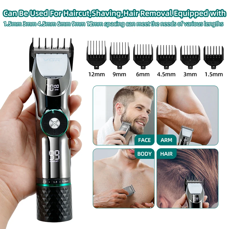 Professional Hair Clipper ใบมีดเซรามิคกันน้ำไฟฟ้าไร้สายไฟฟ้า Trimmer จอแสดงผล LED เครื่องตัดผมสำหรับผู้ชาย
