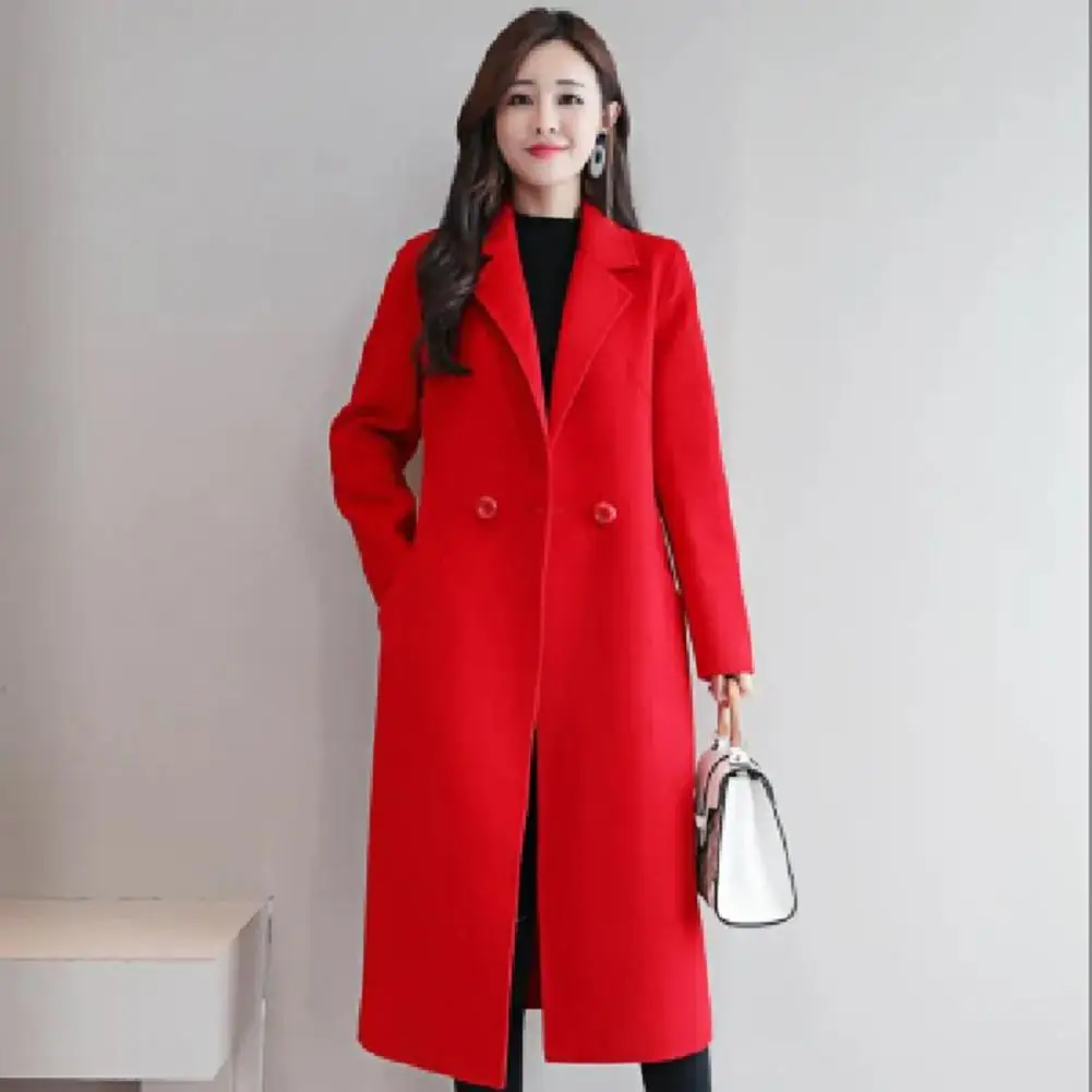 Casaco longo de lapela de lã feminino, sobretudo vintage, gola entalhada, trench coat elegante, cardigã solto, moda coreana, inverno