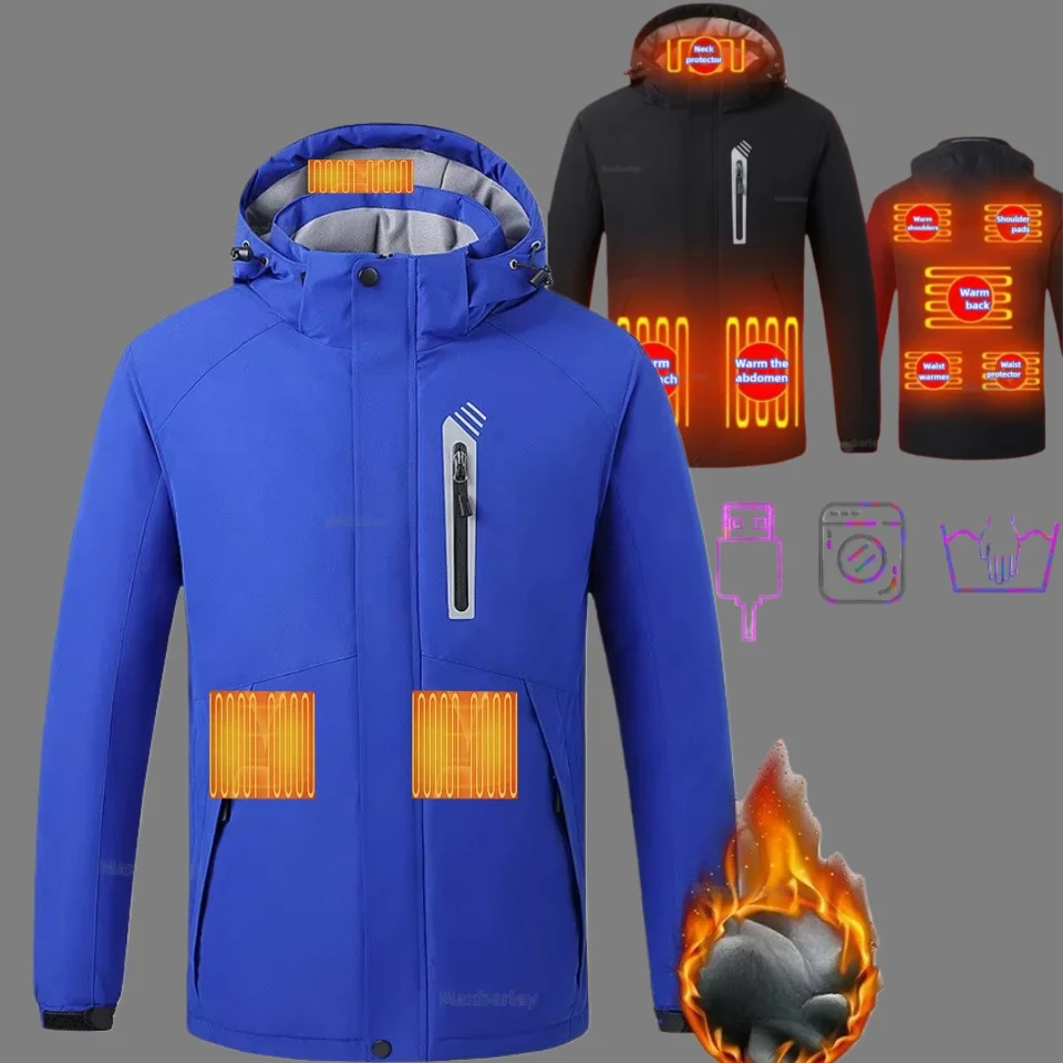 

Men 8 Zone Heated Jacket Hiking Rainproof Sports Thermal Coat USB Self Heating Hooded Coat Outdoor Climbing Windproof Cold Parka