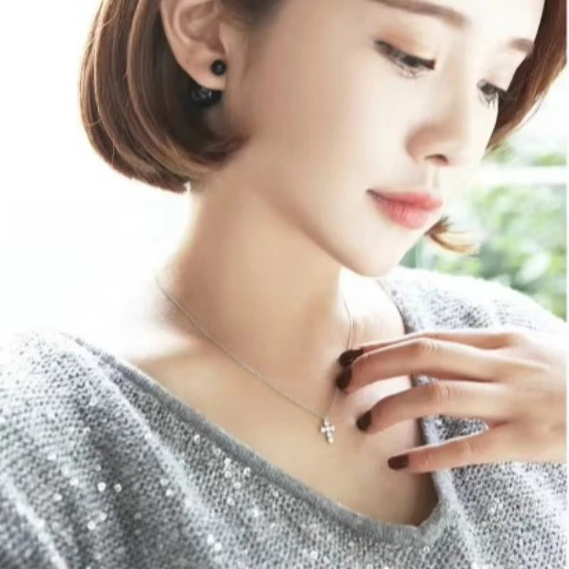 New 925 Sterling Silver Zircon Cross Necklaces Pendant Fashion Sterling Silver Jewelry Statement for Women Bijoux