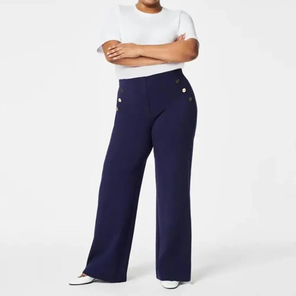 High-waisted Slim-fit Pants Stylish Women's High Waist Wide Leg Pants with Pockets Buttons Slim-fitting Tummy Control Work for A